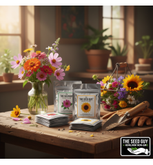 Eight Variety Flower Seed Package featuring French Marigolds and Sunflowers - The Seed Guy Heirloom Seeds.